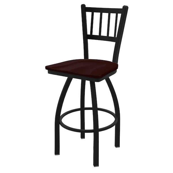 25" Swivel Counter Stool, Black Wrinkle, Dark Cherry Oak Seat